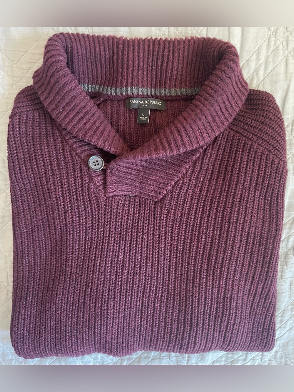 BANANA REPUBLIC English Ribbed Knit Shawl Collar Sweater in Burgundy Size L